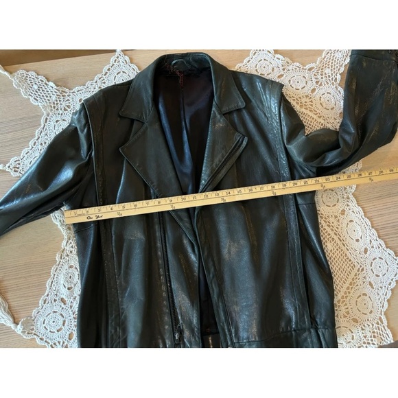 Mens Overland Sheepskin Green Moto Leather Bomber Jacket Size 40 - Picture 14 of 15